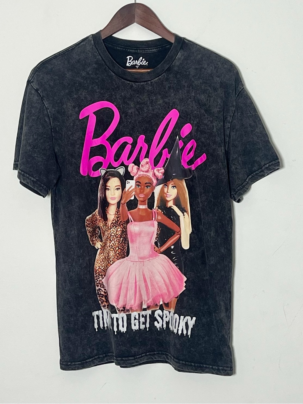 Barbie Time To Get Spooky Short Sleeve Gray Graphic Halloween Tee
